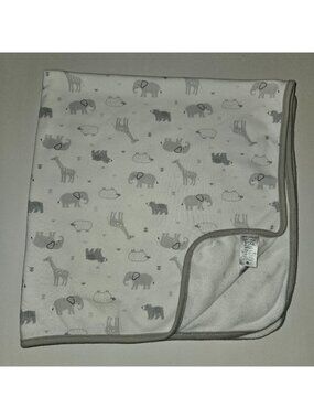 Carter's Just One You Gray White Receiving Blanket Elephant Sheep Giraffe Bear
